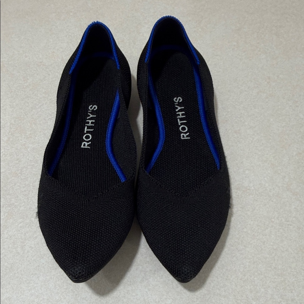 Rothy's Black Flats with Blue Trim